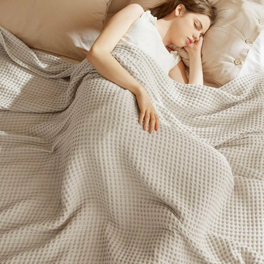 Cotton Waffle Weave Blanket for Spring Summer Ultra Soft Waffle Weave King Blanket for Bed Thin Lightweight Breathable