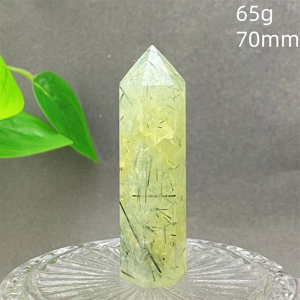 1PC Natural Green Grape Black Hair Crystal Tower Crystal Obelisk for Meditation Chakra Home Decor Magic Gemstone