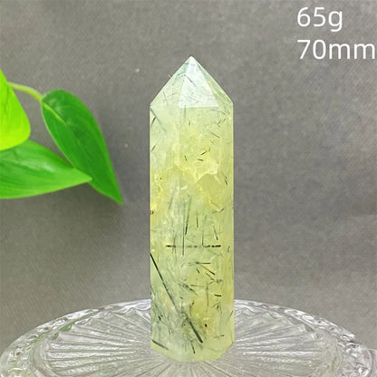 1PC Natural Green Grape Black Hair Crystal Tower Crystal Obelisk for Meditation Chakra Home Decor Magic Gemstone