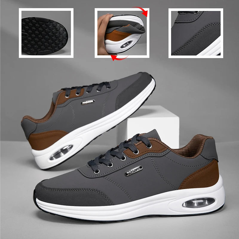 2026 New Walking Sports Shoes Leather Waterproof Casual Sports Shoes Non-slip Shock Absorption Running Shoes Men's Tennis Shoes