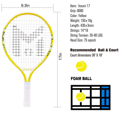 17" Lightweight Kids Tennis Rackets for Aged 2-3,with 1 Tennis Racket and Shoulder Strap Bag Outdoor/Indoor Sports Tennis Raquet