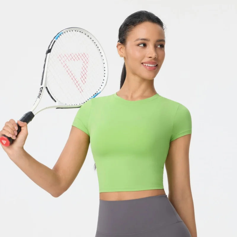 Women Yoga Top Workout Clothes Sport T Shirts Fitness Clothes Short Sleeve Yoga Shirt Gym Crop Top Running Active Wear Sport Top