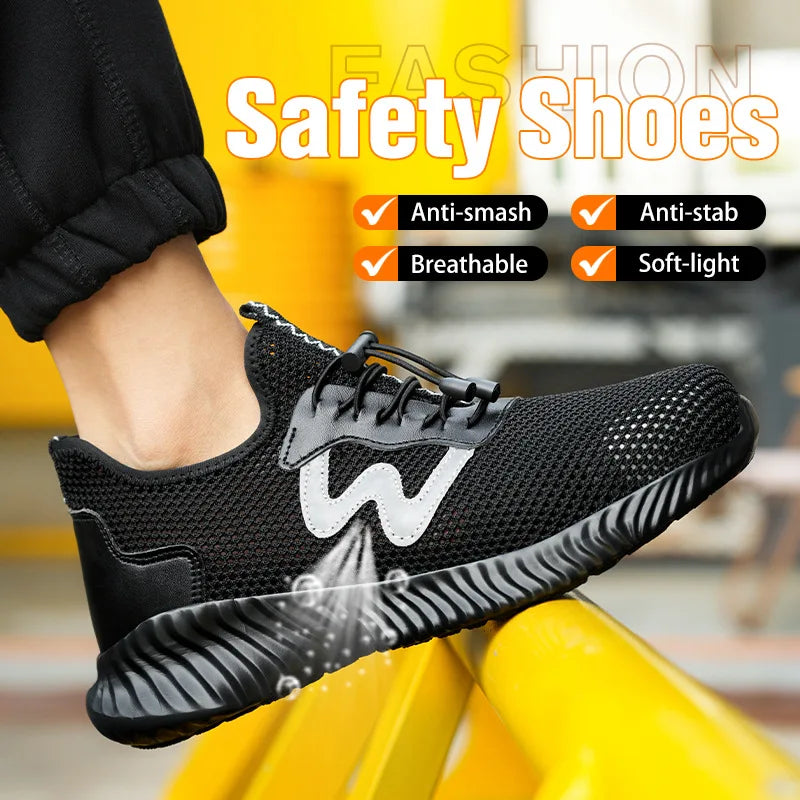 Summer Mesh Safety Shoes For Men Steel Toe Work Shoes Puncture Proof Protective Work Sneakers Man Non-slip Indestructible Shoes