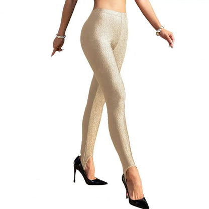 Women Leggings Elastic High Waist Glitter Design Long Pants Slim Fit Hip Lift Yoga Pants Stretchy Shiny Slimming Bodycon Pants