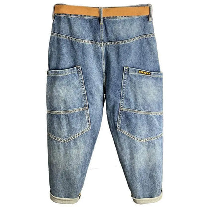Spring Autumn Loose Blue Jeans for Men Designer Hip-hop Streetwear Straight-leg Casual Workwear Pants Washed Baggy Trousers Men