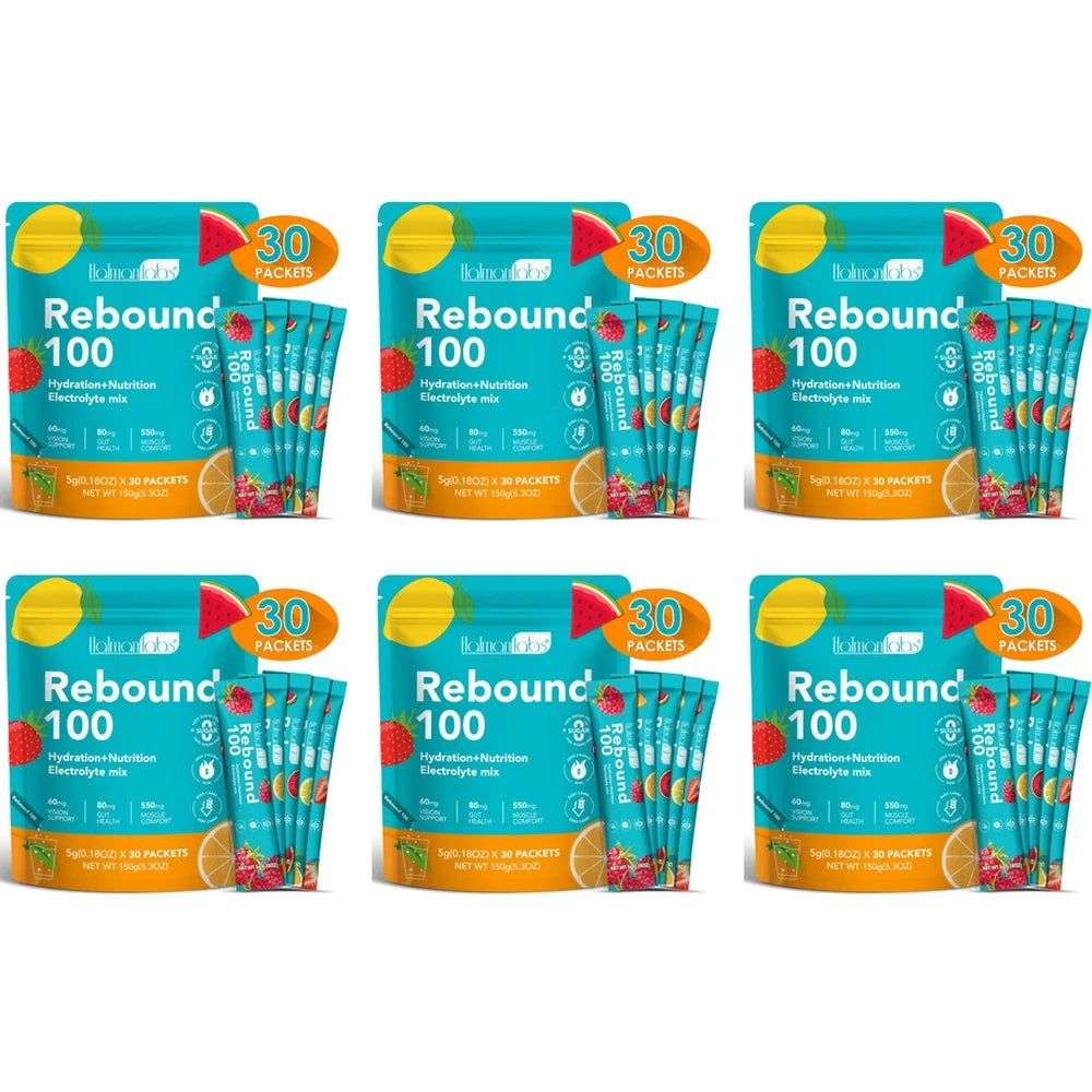 Halmonlabs Rebound 100 Electrolyte Mix Powder Daily Hydration Support with Calcium, Magnesium, Potassium & Sodium 30 Packets