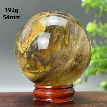 Energy Tiger Skin Smelting Stone Crystal Ball Aura Meditation Witchcraft Prayer Wealth Home Decoration Holiday Gift + Base