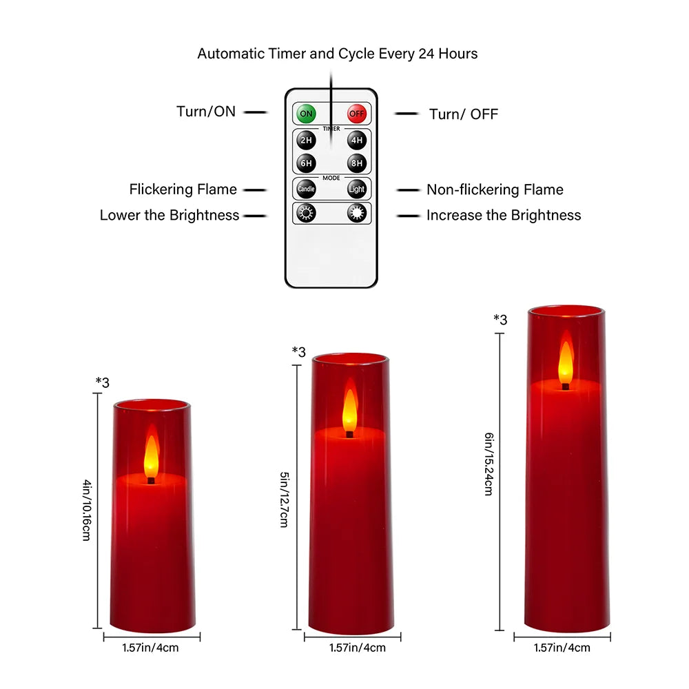 9 Acrylic Flameless LED Electronic Candles Timer Dimmable Flickering Safe Gift Hanukkah Diwali Ramadan Prayer Meditation Candle