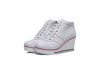 Women's Shoes 2026 New Wedge Heel Casual Canvas Shoes Women's Side Chain Lace-up Platform Shoes 8 Cm High Heel Shoes