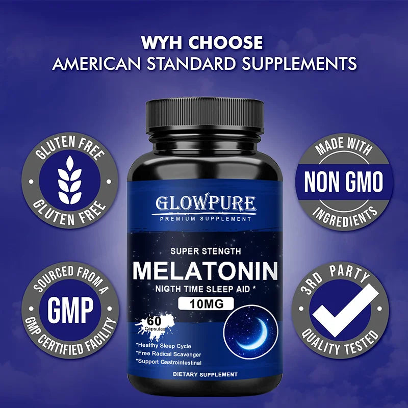 Melatonin 10 mg Capsules - Relieve Insomnia Healthy Sleep Quality Deep Sleep Stress Relief