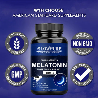 Melatonin 10 mg Capsules - Relieve Insomnia Healthy Sleep Quality Deep Sleep Stress Relief