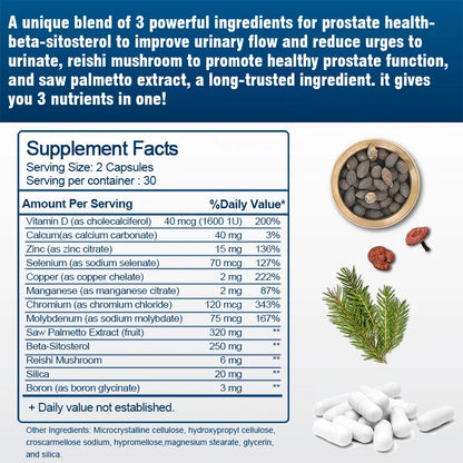 Saw Palmetto Prostate Supplement for Men - Supports Bladder, Urinary & Prostate Health with Beta-Sitosterol, Reishi, Vitamin D