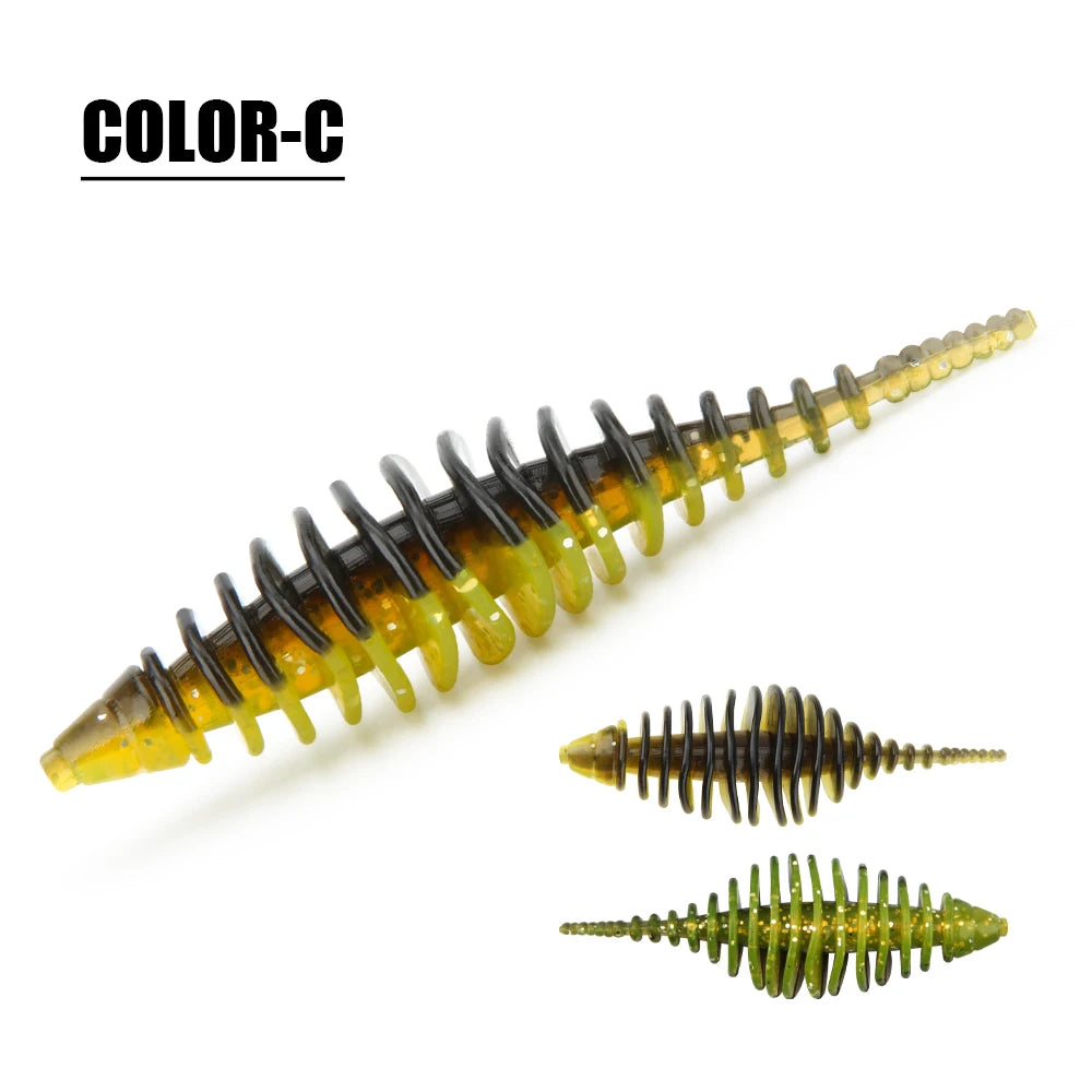 Rosewood Ribbed Worm Soft Plastic Lure Shad Bait 3.6cm/5.3cm For Perch Trout Bass Pike Fishing Tackle Jig Head Drop Shot Pesca