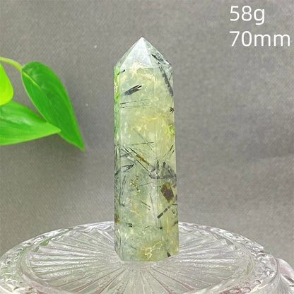 1PC Natural Green Grape Black Hair Crystal Tower Crystal Obelisk for Meditation Chakra Home Decor Magic Gemstone