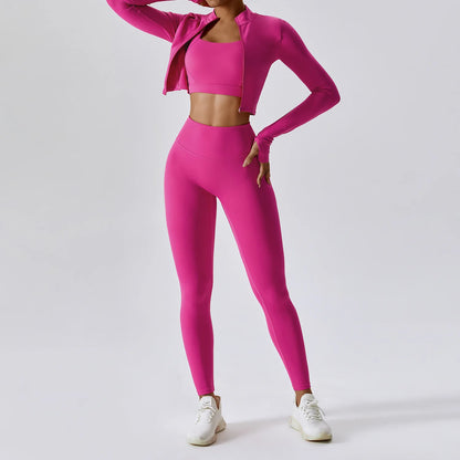 Workout Outfit Active Wear 3 Pieces Workout Clothes For Women Sports Bra High Waist Gym Leggings Long-Sleeved Fitness Sportswear