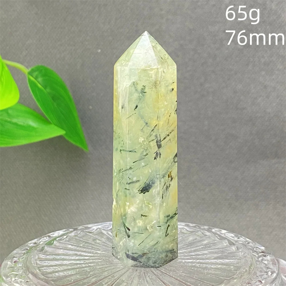 1PC Natural Green Grape Black Hair Crystal Tower Crystal Obelisk for Meditation Chakra Home Decor Magic Gemstone