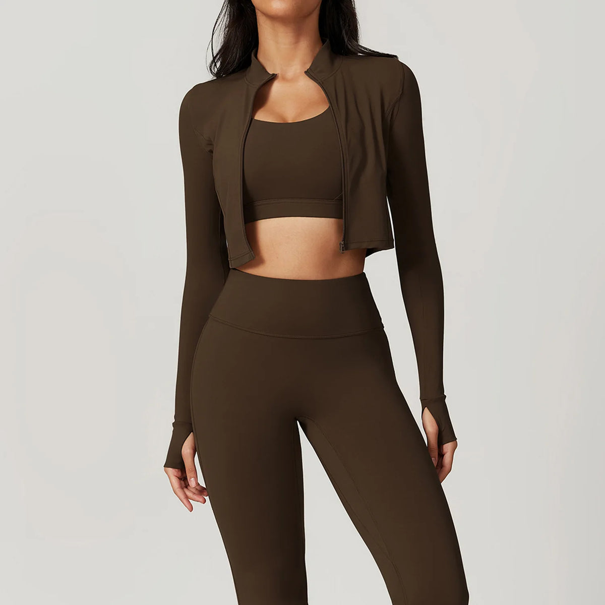 Workout Outfit Active Wear 3 Pieces Workout Clothes For Women Sports Bra High Waist Gym Leggings Long-Sleeved Fitness Sportswear