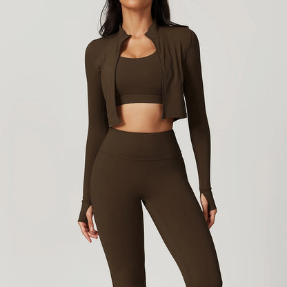 Workout Outfit Active Wear 3 Pieces Workout Clothes For Women Sports Bra High Waist Gym Leggings Long-Sleeved Fitness Sportswear