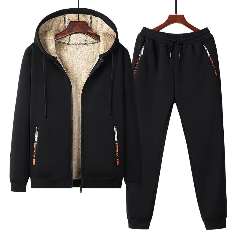 Winter Clothes Man Workout Set Winter Velvet Thick Men's Warm Sportswear Casual Two-piece Set Plus Size Men's Clothing M-5XL