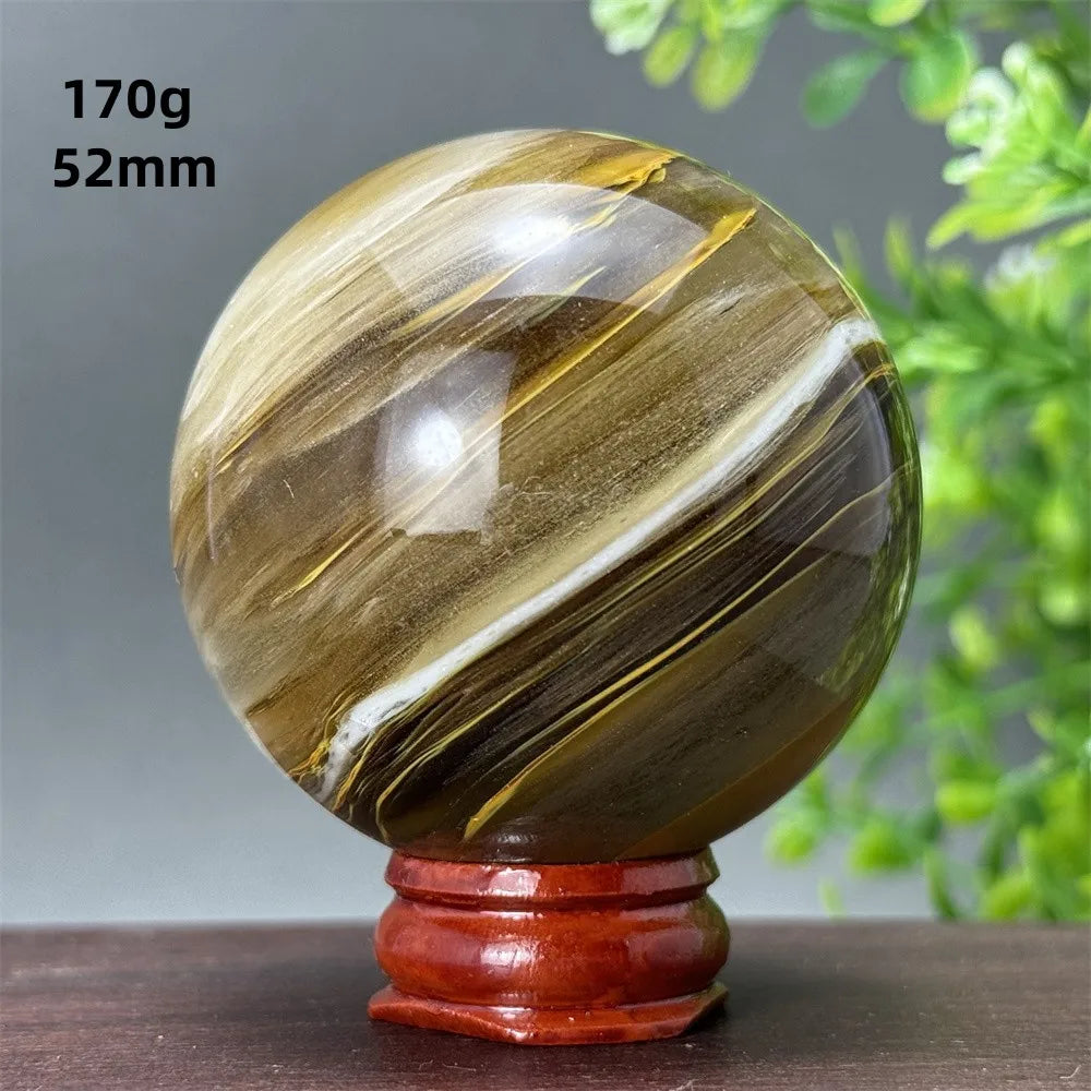 Energy Tiger Skin Smelting Stone Crystal Ball Aura Meditation Witchcraft Prayer Wealth Home Decoration Holiday Gift + Base