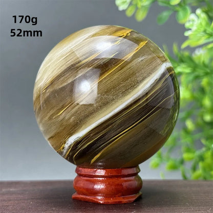 Energy Tiger Skin Smelting Stone Crystal Ball Aura Meditation Witchcraft Prayer Wealth Home Decoration Holiday Gift + Base