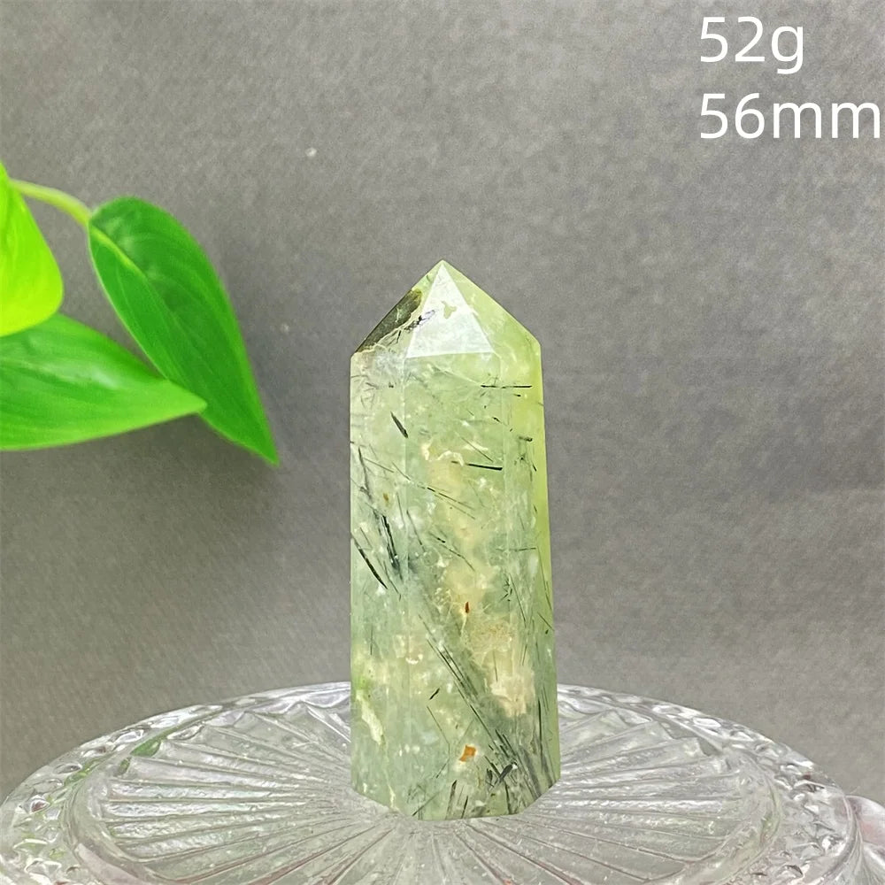 1PC Natural Green Grape Black Hair Crystal Tower Crystal Obelisk for Meditation Chakra Home Decor Magic Gemstone