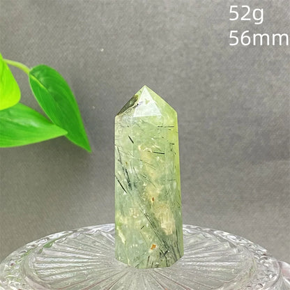 1PC Natural Green Grape Black Hair Crystal Tower Crystal Obelisk for Meditation Chakra Home Decor Magic Gemstone