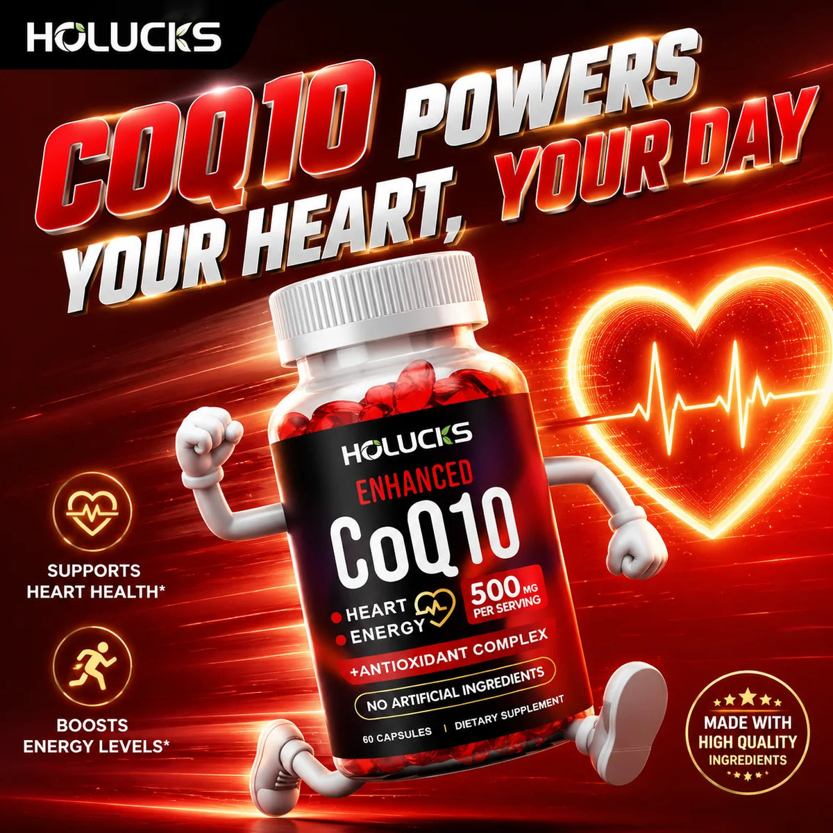 Coenzyme Q10 Supplement, for Heart & Cardiovascular Health Energy Boost, Blood Pressure Balance, Brain Function Support