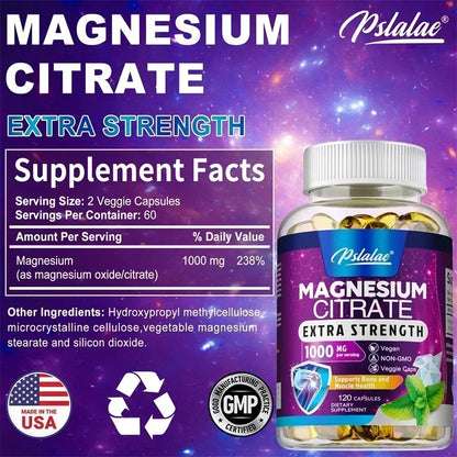 Magnesium Citrate Supplement - Supports Heart, Muscle, Nerve, Bone Health, Promote Energy Metabolism, Gut Digestion