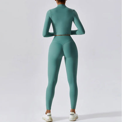 Workout Outfit Active Wear 3 Pieces Workout Clothes For Women Sports Bra High Waist Gym Leggings Long-Sleeved Fitness Sportswear