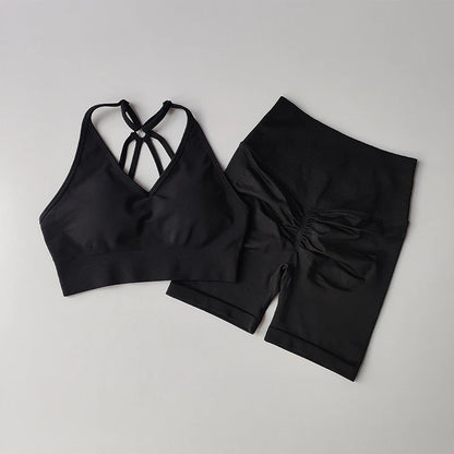 Workout Sets for Women, V Back Sports Bra with High Waist Shorts, Moisture Wicking Yoga Outfit for Training