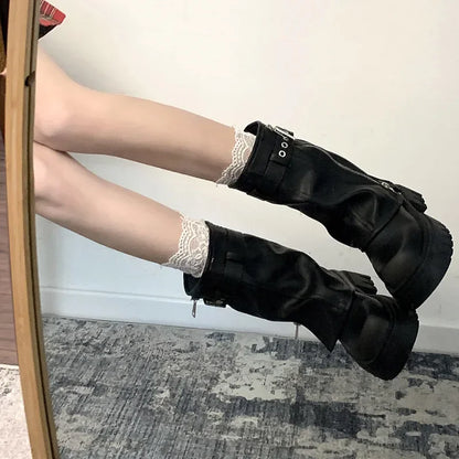 Winter Women Biker Boots Fashion Belt Buckle Ladies Elegant Platform Flats Short Booties Casual Women's Knight Booties 2026 New