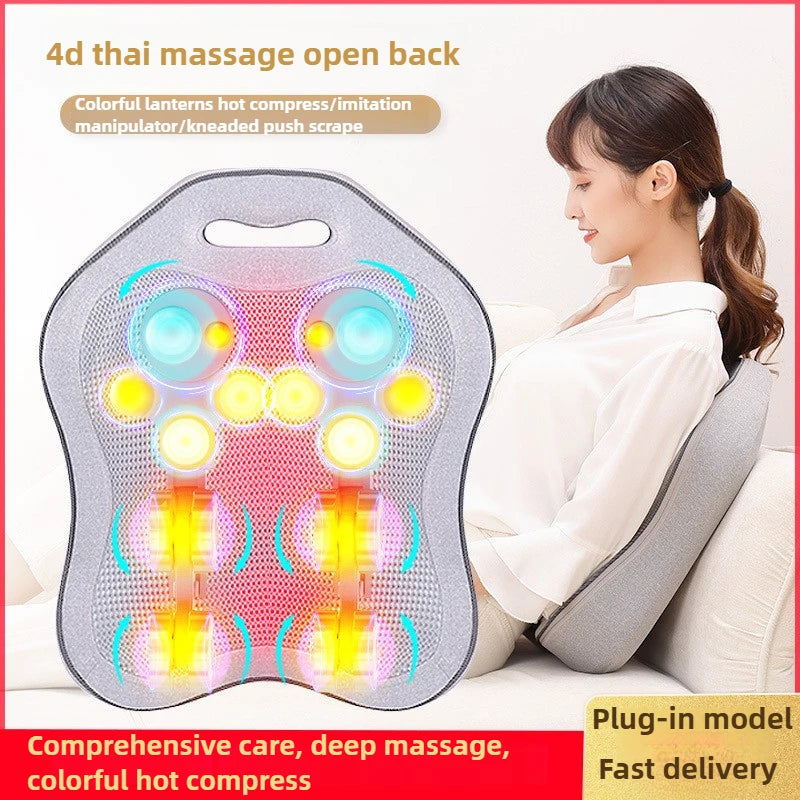 Back Massage Electric Heated Kneading Home Neck and Waist Open Back Lumbar Portable Full Body Massage Cushion With Hand Control