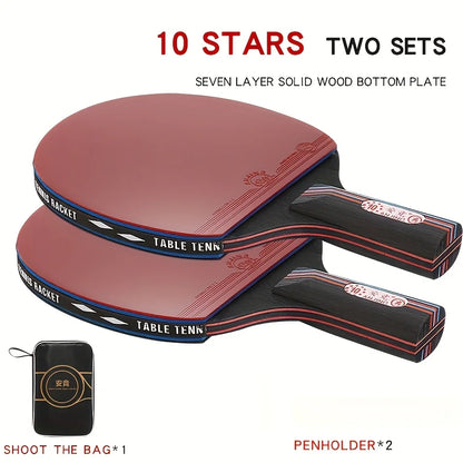 A Professional Carbon Fiber Table Tennis Racket Set, Suitable for Adult Competitions, Includes 2 10-Star Rackets, Competition-Grade Table Tennis Double Rackets