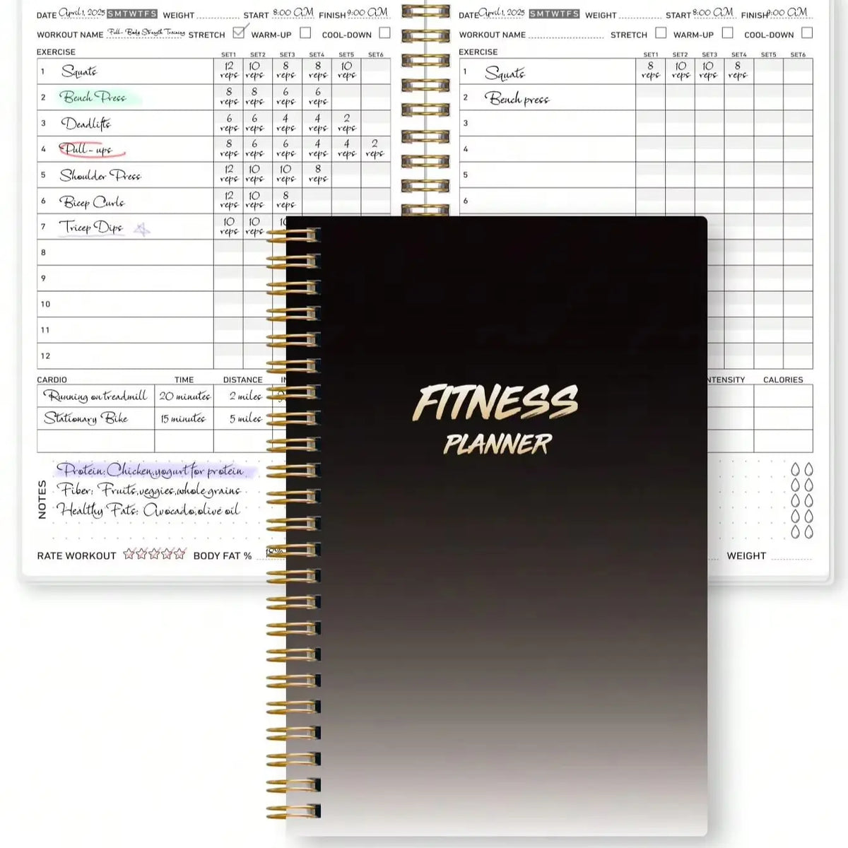 Fitness Planner Workout Journal, A5 Spiral Gym Log Book for Exercise Tracking Weight Loss & Training