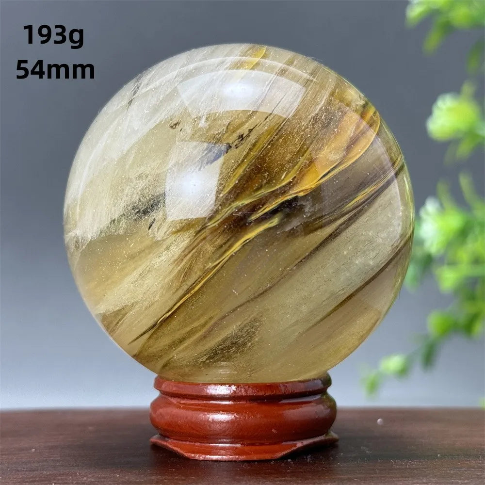 Energy Tiger Skin Smelting Stone Crystal Ball Aura Meditation Witchcraft Prayer Wealth Home Decoration Holiday Gift + Base