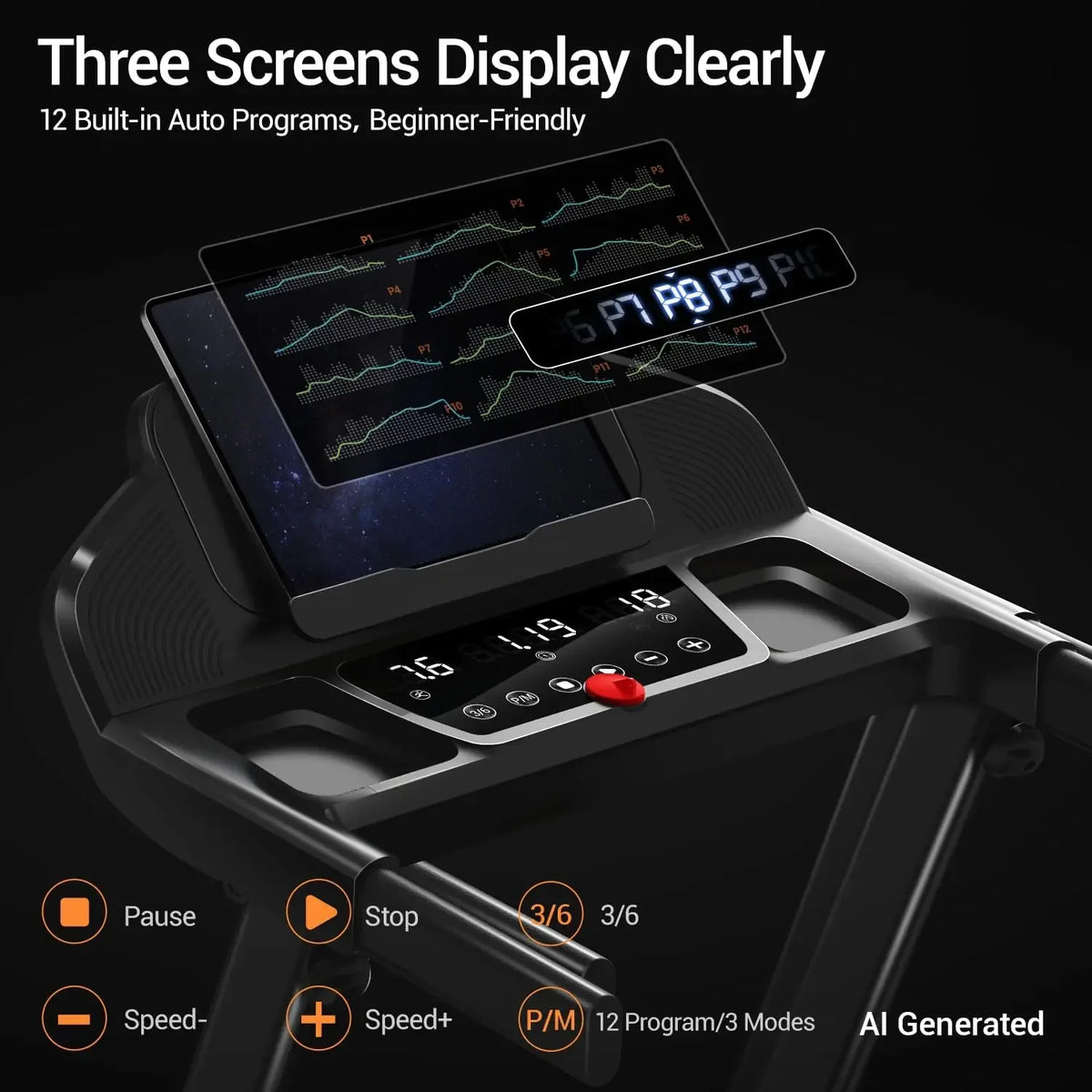 BestsellerTreadmills for Home with 16% Incline, Foldable Treadmill with Handles, Portable Treadmill with 12 Preset Programs, 400