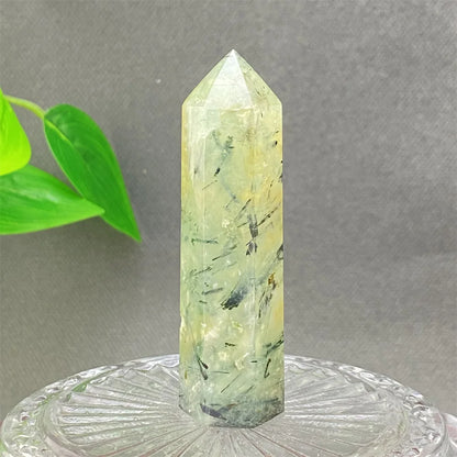 1PC Natural Green Grape Black Hair Crystal Tower Crystal Obelisk for Meditation Chakra Home Decor Magic Gemstone