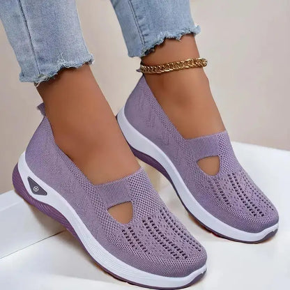 Woman Summer Breathable Mesh Flat Shoes Women Knitted Loafers Elderly Women's Shoes Mom Sneakers Middle-aged Women Casual Shoes