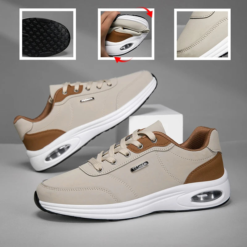 2026 New Walking Sports Shoes Leather Waterproof Casual Sports Shoes Non-slip Shock Absorption Running Shoes Men's Tennis Shoes