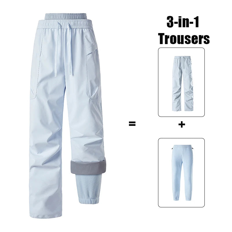 Unisex Hiking Pants Male Outdoor Detachable 3 In 1 Windproof Waterproof Climbing Trousers Women Breathable Camping Skiing Pants