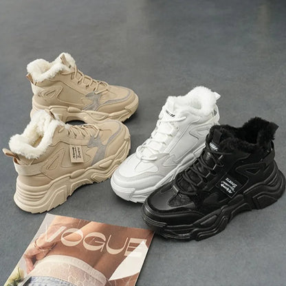 Winter New Women High Top Snow Boots Warm Plush Woman Comfortable Sneakers Waterproof Cottom Shoes Fashion Female Footwear 2025