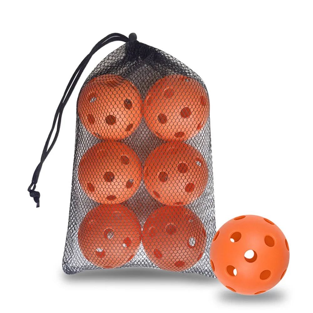 6pcs Portable 26 Holes Pickleball Balls Balanced High Bounce Pickle Balls with Bag Crack-Resistant PVC Competition Ball Indoor