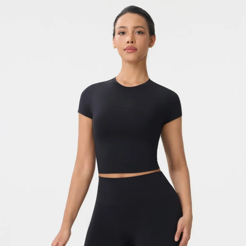 Women Yoga Top Workout Clothes Sport T Shirts Fitness Clothes Short Sleeve Yoga Shirt Gym Crop Top Running Active Wear Sport Top