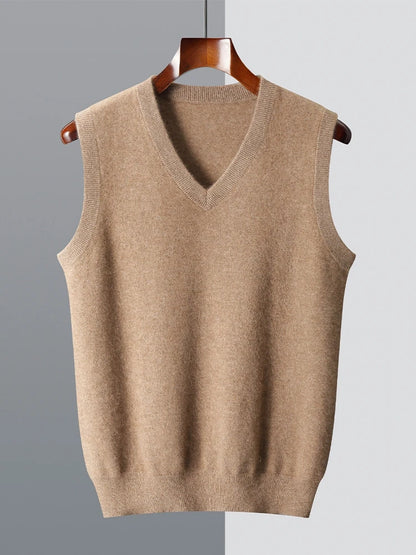 Autumn Winter Men's Wool Vests V-neck Sleeveless Pullover Sweater 100% Merino Wool Knitted Basic Smart Casual Cashmere Waistcoat