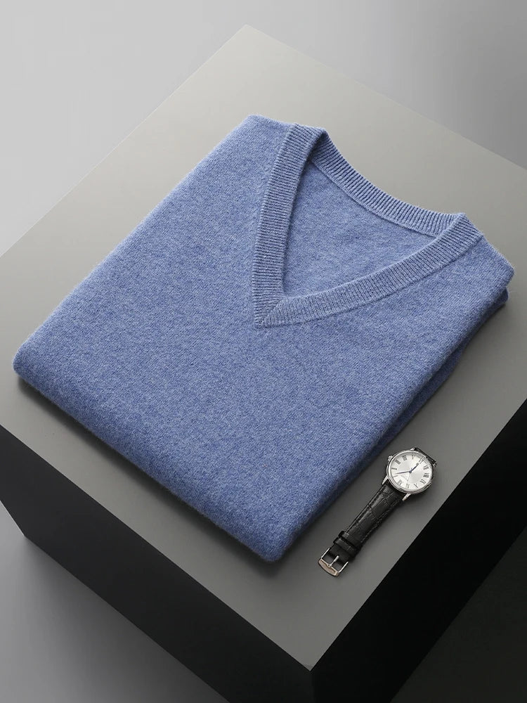 Autumn Winter Men's Wool Vests V-neck Sleeveless Pullover Sweater 100% Merino Wool Knitted Basic Smart Casual Cashmere Waistcoat