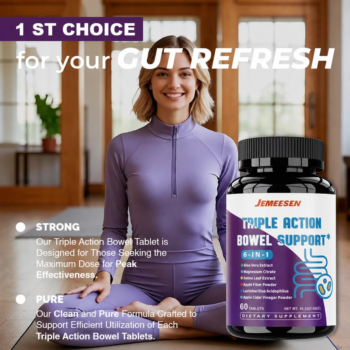 Composite dietary supplement (including psyllium/magnesium),gentle,promotes digestion,making the intestines more comfortable