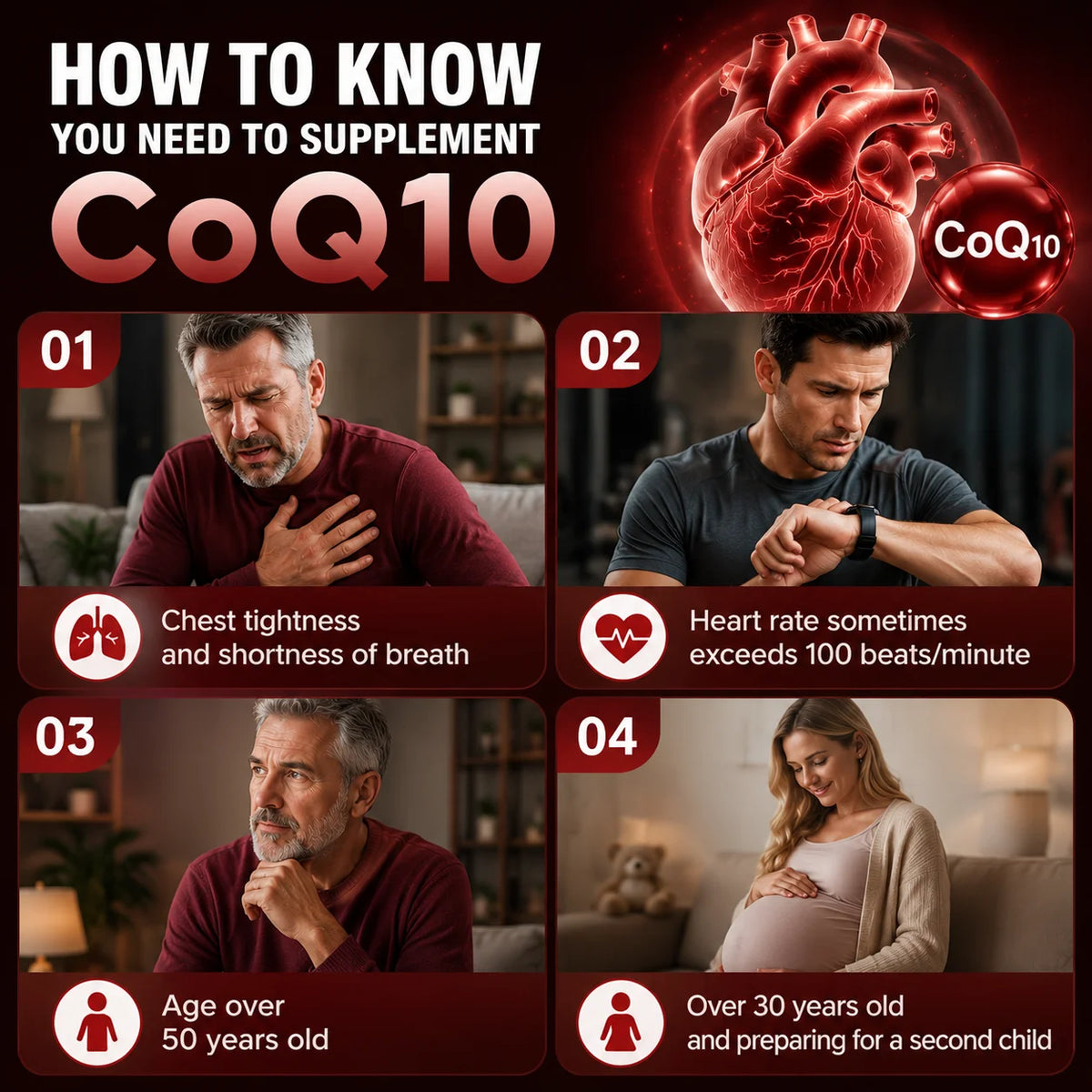 Coenzyme Q10 Supplement, for Heart & Cardiovascular Health Energy Boost, Blood Pressure Balance, Brain Function Support