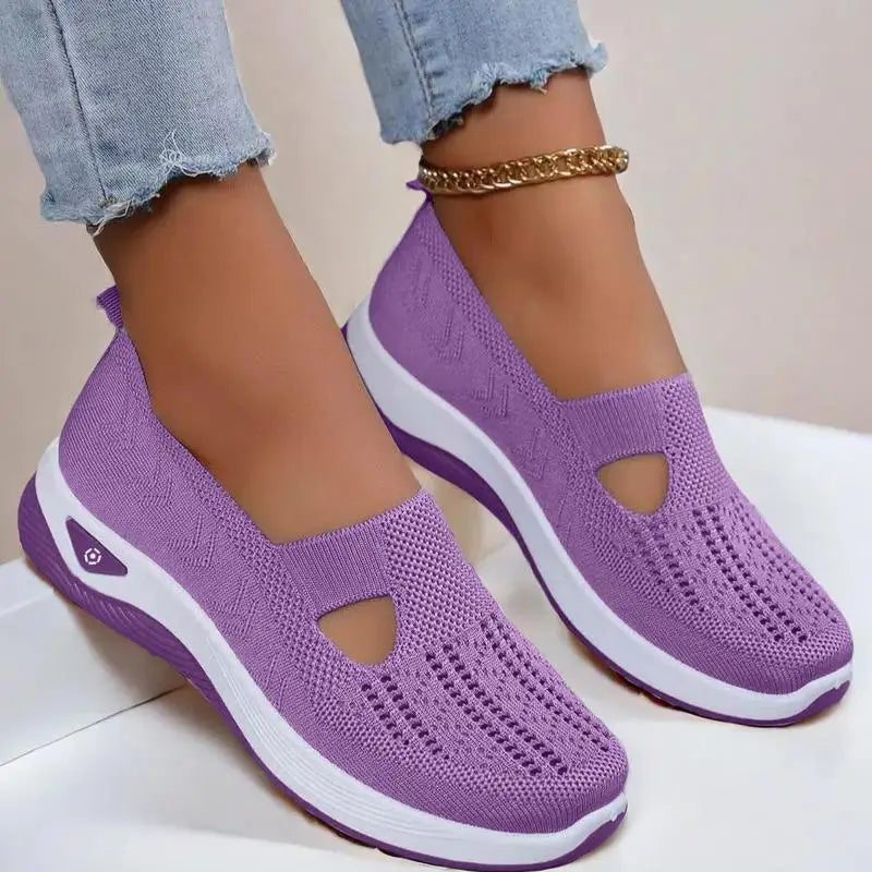 Woman Summer Breathable Mesh Flat Shoes Women Knitted Loafers Elderly Women's Shoes Mom Sneakers Middle-aged Women Casual Shoes