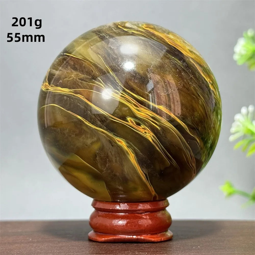 Energy Tiger Skin Smelting Stone Crystal Ball Aura Meditation Witchcraft Prayer Wealth Home Decoration Holiday Gift + Base
